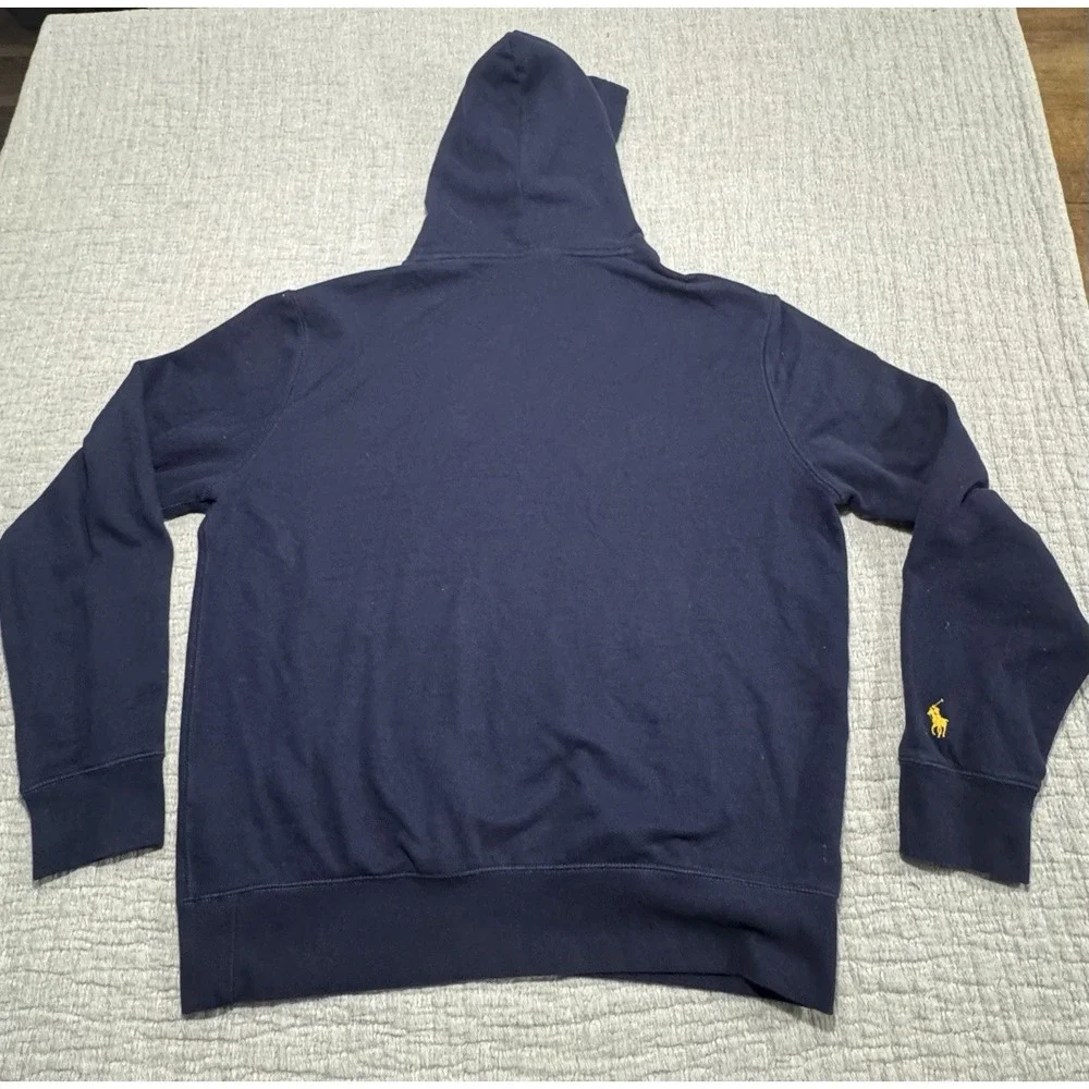 POLO RALPH LAUREN Men's Navy‎ Fleece Sweatshirt Hoodie Plaid Logo Sz L